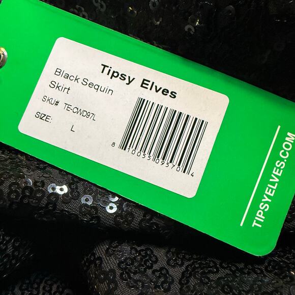 Tipsy Elves, Black Sequin Mini Skirt, Stretch, Size Large, NWT - Picture 6 of 6